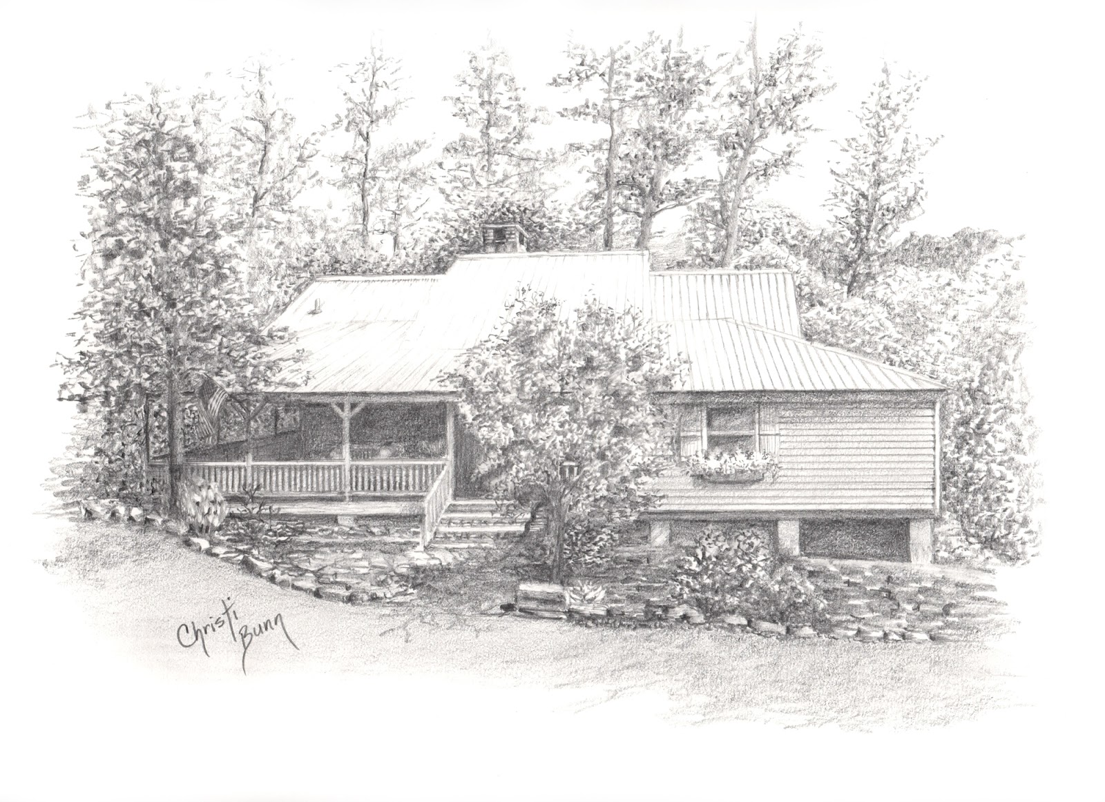 Home Sketches: Commissioned Work: Cabin Drawing - Mountain Brook, AL