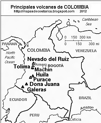 Principales volcanes de COLOMBIA, blanco y negro Principales volcanes de COLOMBIA, blanco y negro