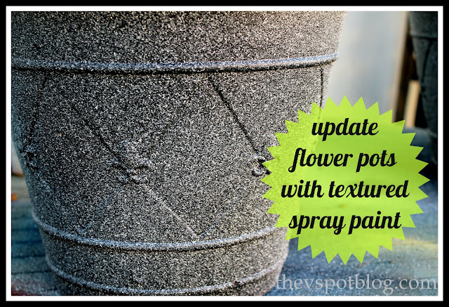 Saving tired old flower pots with textured spray paint.