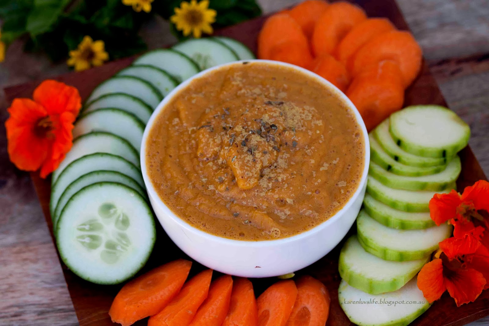 KARENLUVSLIFE Low Fat Cheesy Veggie dip for a sharing plate raw vegan