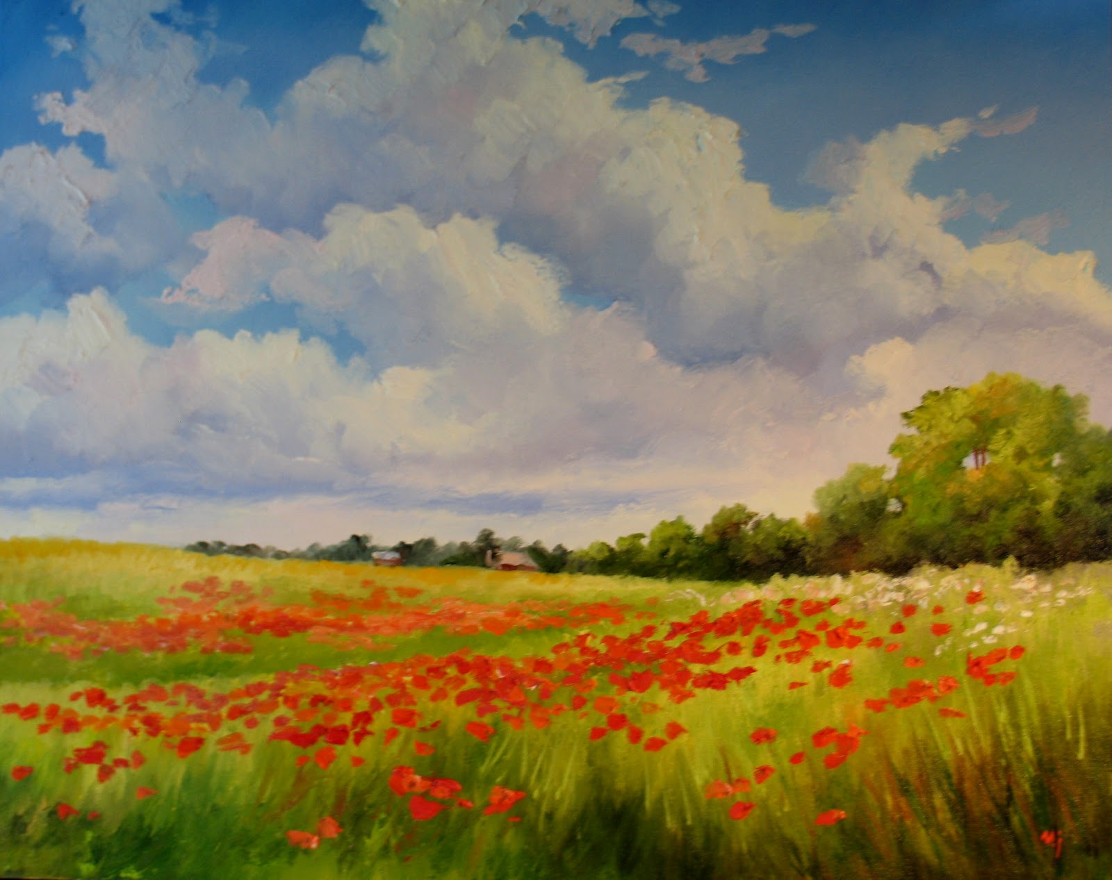 Nel's Everyday Painting: Poppy Field, Summer Sky - SOLD