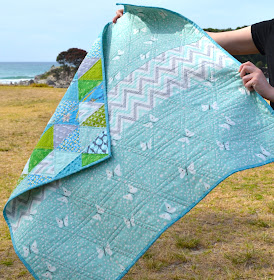 baby quilt aqua butterfly