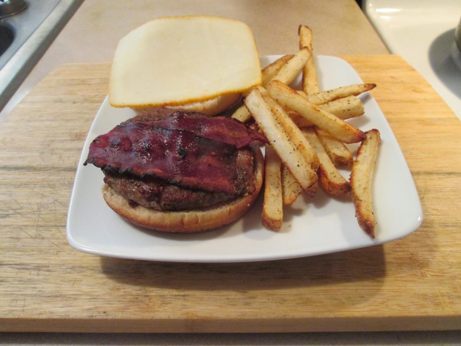 Diab2Cook Turkey Bacon and Muenster Cheese Turkey Burger w/ Baked Fries