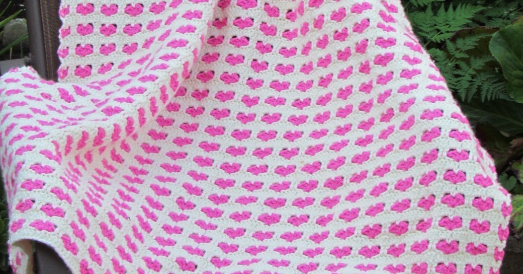 Crafts and Stuff Crocheted Pink Hearts Baby Blanket