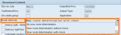 Route determination in Delivery document type