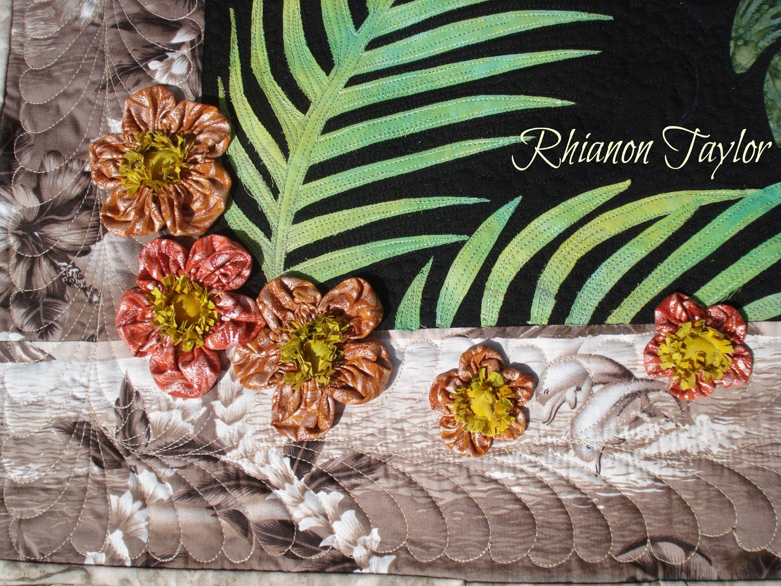 The Nifty Stitcher Tropical Wall Hanging finishing touches.