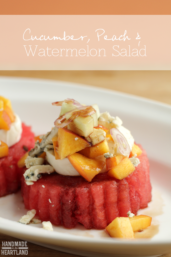 Watermelon, Peach & Cucumber Salad, delicious side or light lunch  HandmadeintheHeartland.com