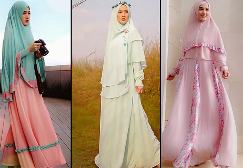 gambar baju pengantin hijab warna pastel dengan aksen renda