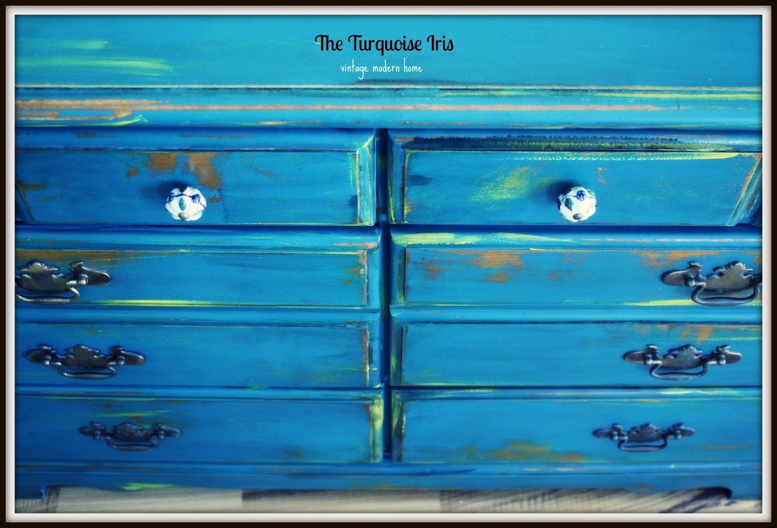 The Turquoise Iris Furniture Art Teal Yellow Vintage