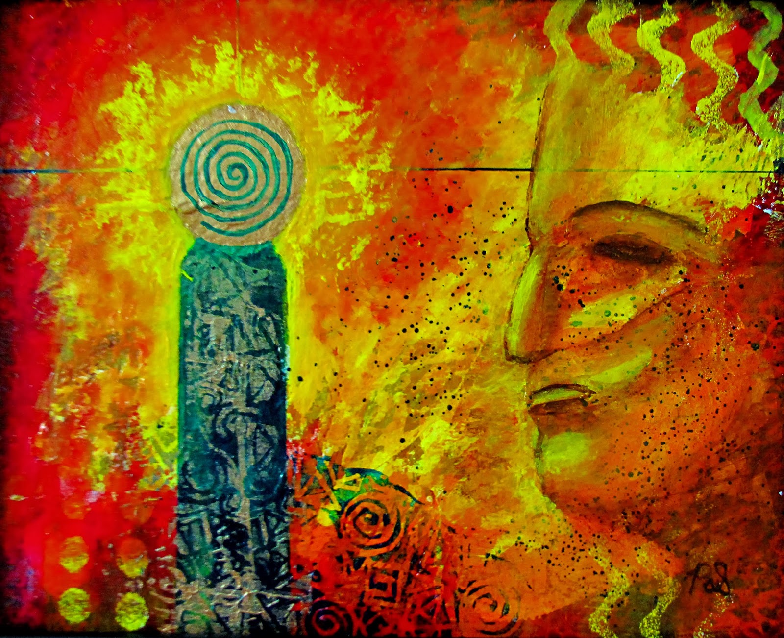 Pat Stacy Art Abstract Mixed Media Figure Mystical Face Art