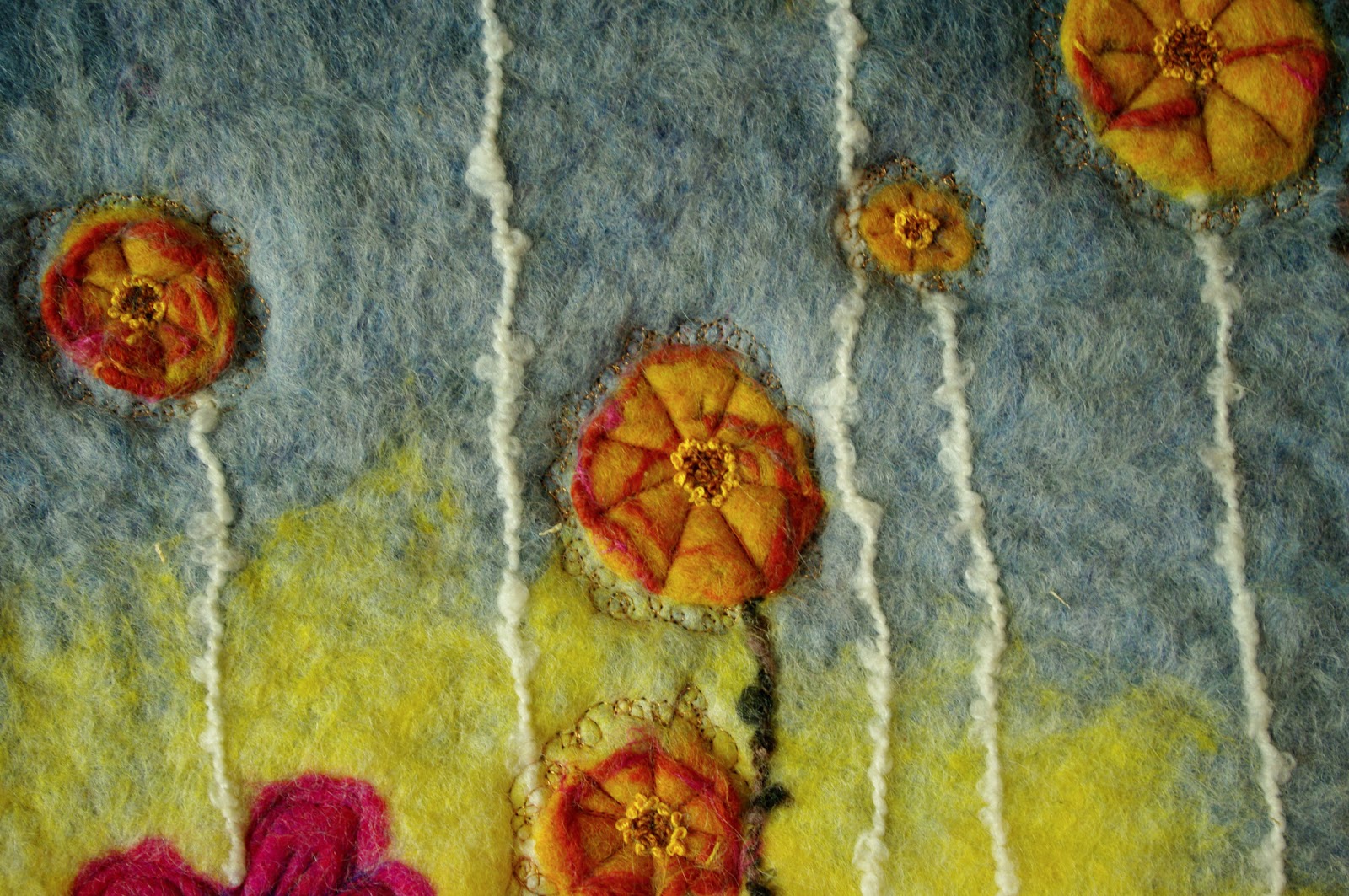 passengers on a little spaceship felted wool wall hanging