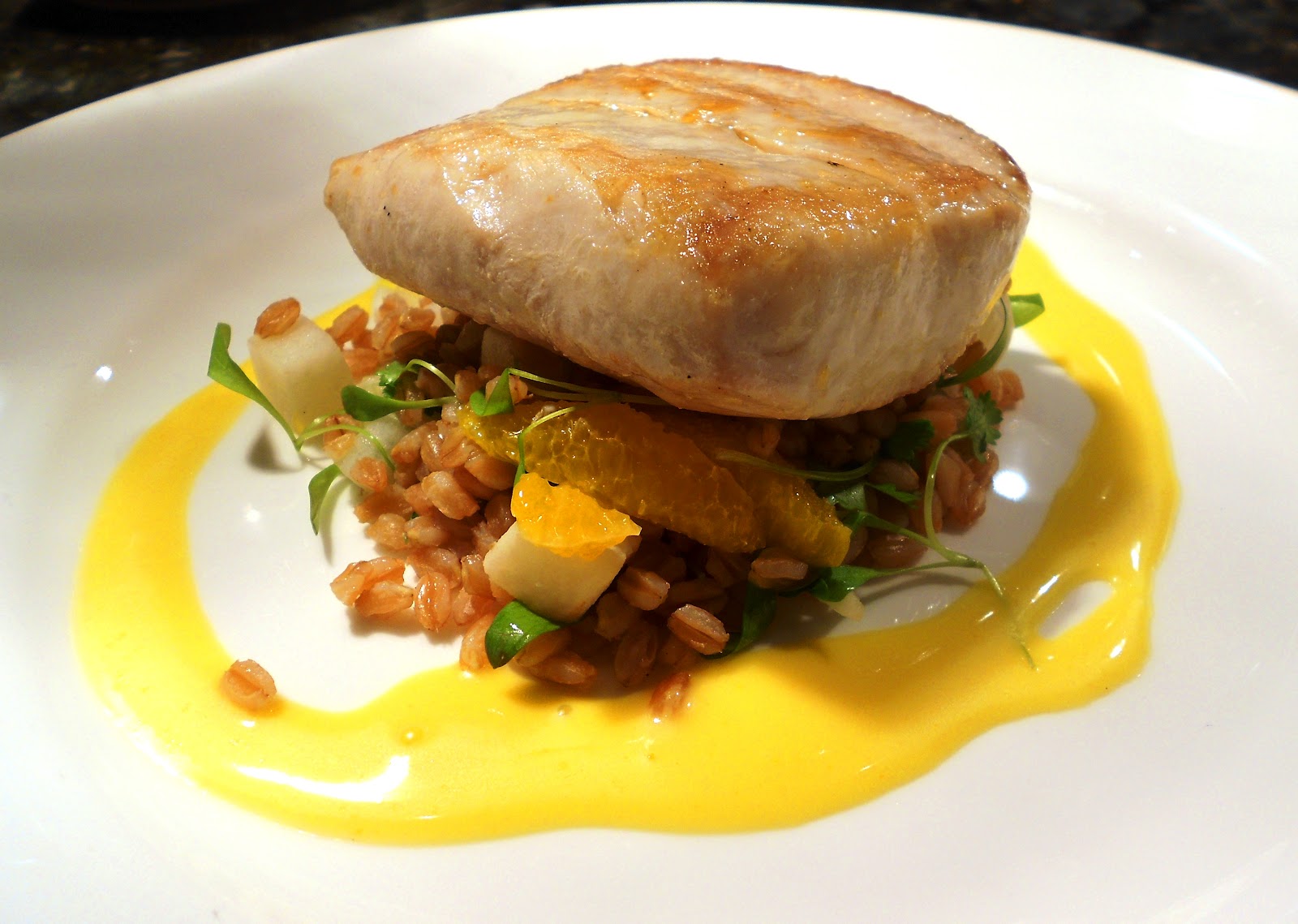 Mahi Mahi, Farro, Citrus, Fennel, Jicama, Cilantro, Orange Emulsion The Wolf Pack's Culinary Tour