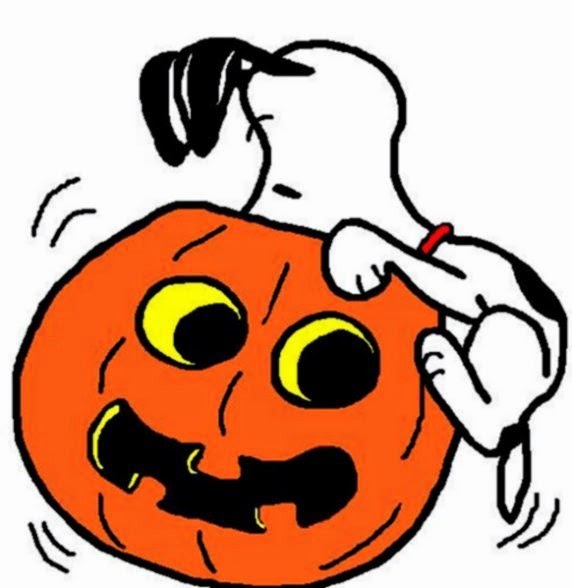 Snoopy checking out the jack 'o lantern Snoopy halloween, Snoopy