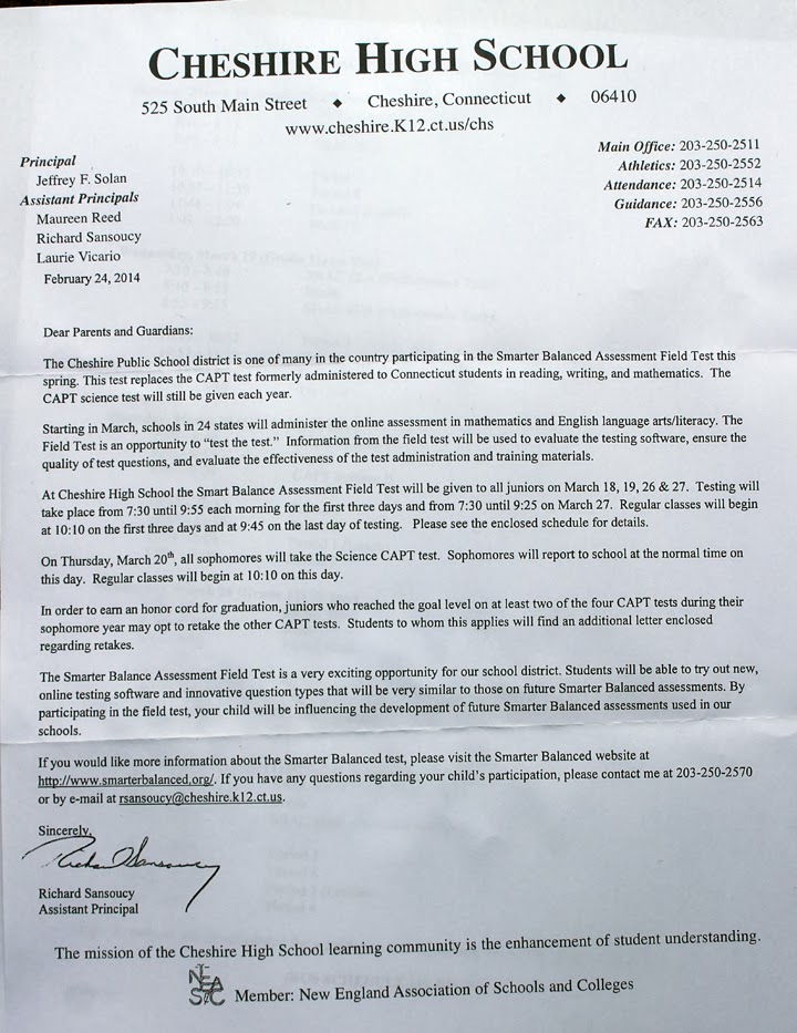 common core in connecticut my experience opting out of testing for opt out letter