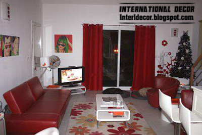 romantic red tones in living rooms decorations and red curtain