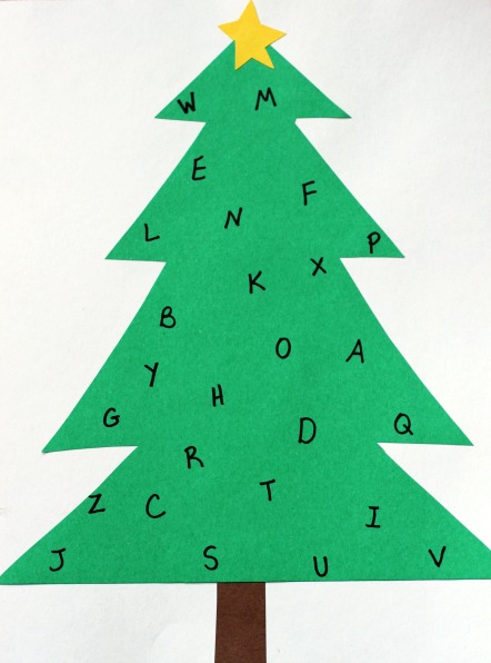 Practice letter recognition with this simple Christmas sticker tree
