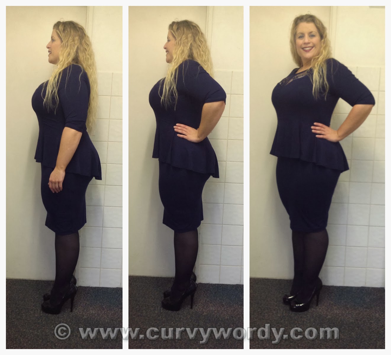 Evans Scarlett & Jo Midnight 2-in-1 Lace Insert Peplum Dress 16 - Curvy