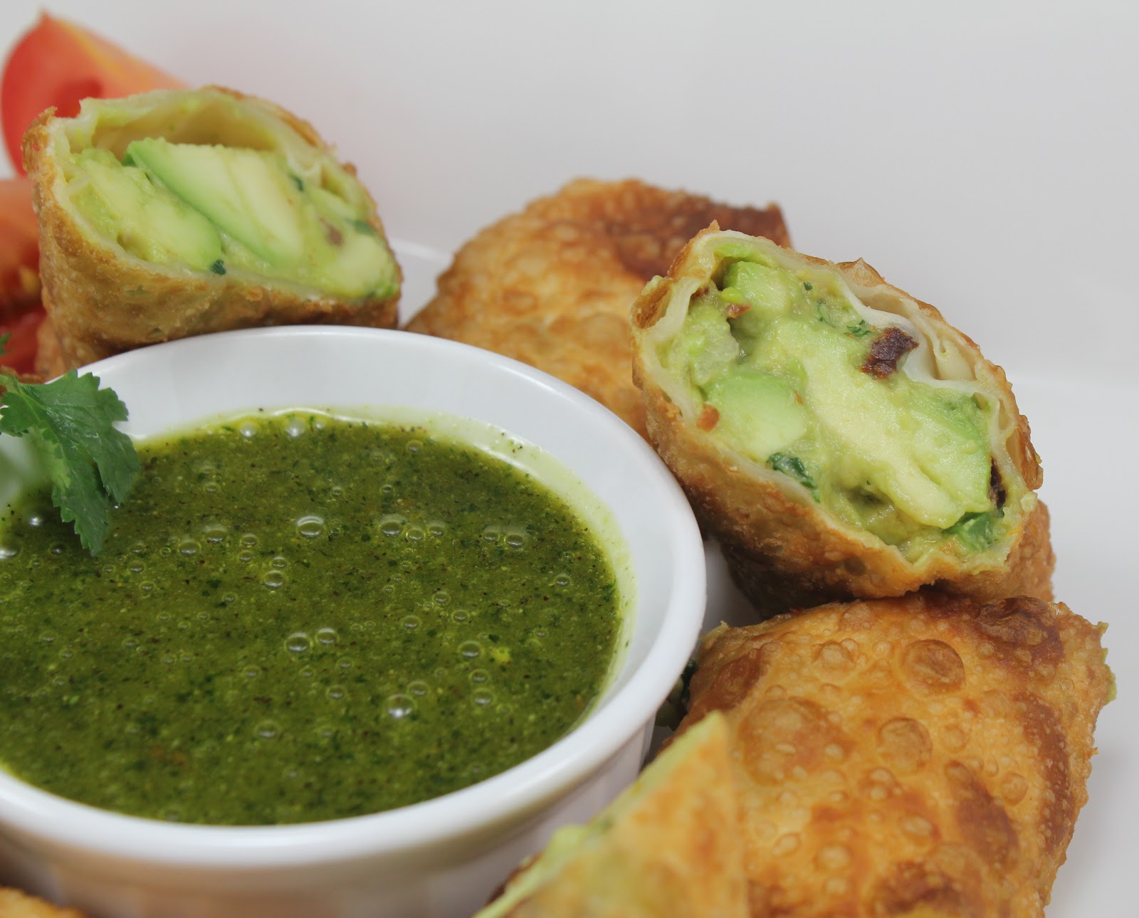Thyme In Our Kitchen Avocado Egg Rolls with Cilantro Dipping Sauce
