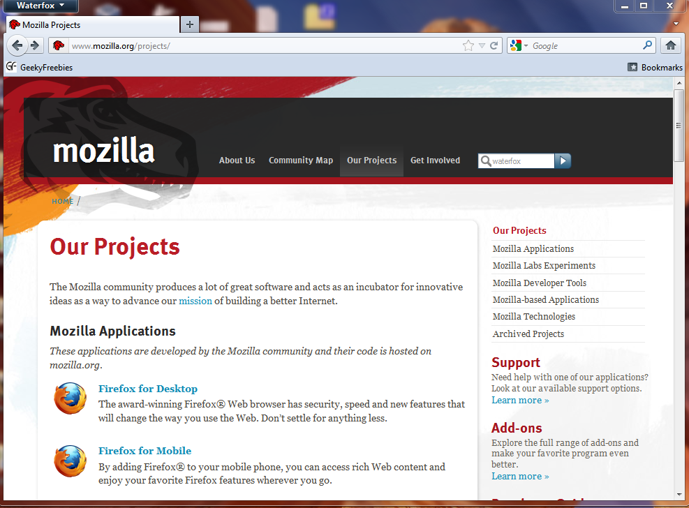 Waterfox Mozilla Firefox in 64bits! GeekyFreebies