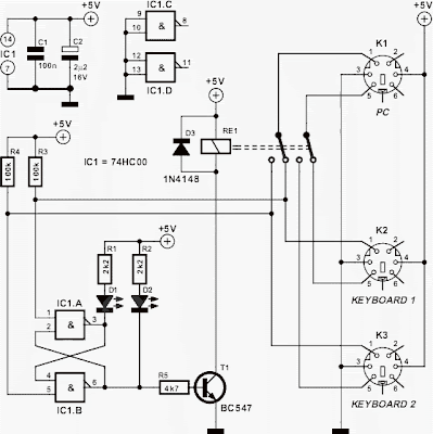 Two Keyboards on one PC schematic diagram