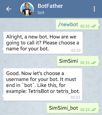 Mendaftarkan akun bot pada Telegram