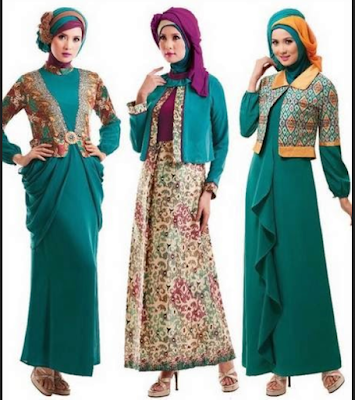 model baju gamis batik kombinasi blazer