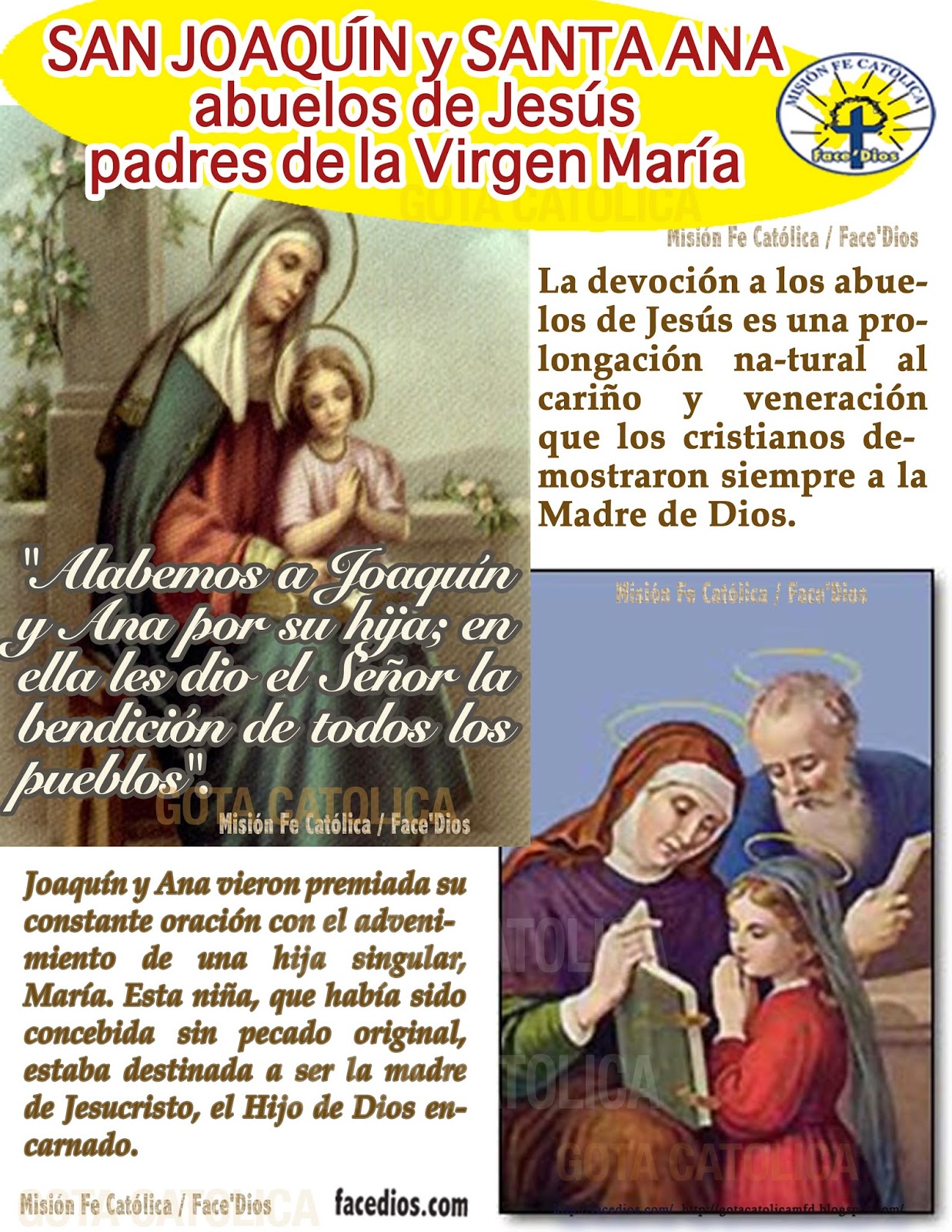 GOTA CatólicaGotas de Dios SAN JOAQUÍN y SANTA ANA abuelos de Jesús padres de la Virgen María