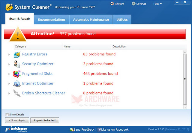 Pointstone System Cleaner 7.0.10.230 + [Patch] โปรแกรมจัดการและดูแลระบบอย่างครบวงจร 24-2-2556+21-58-56