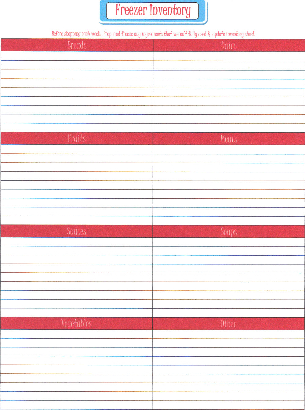 Freezer Inventory Template