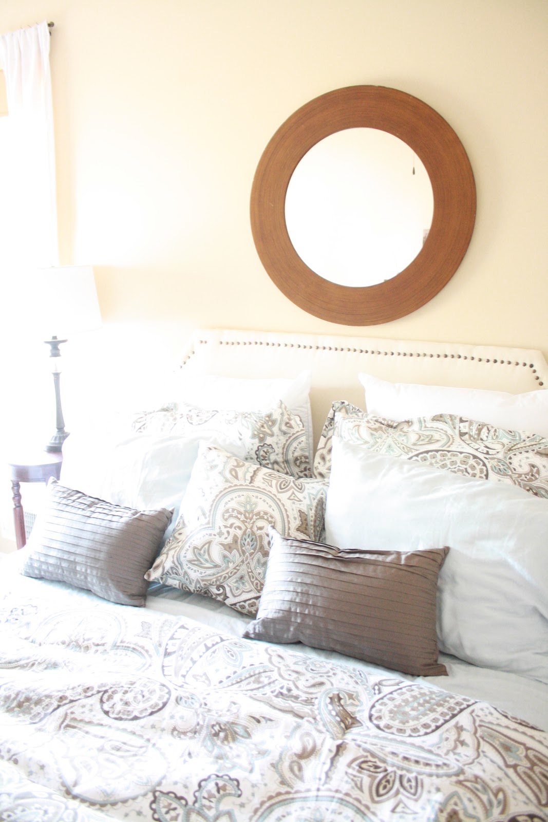 Master Bedroom Updates Spray Painted and Glazed Mirror Made by Carli