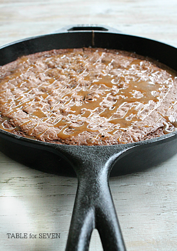 Salted Caramel Iron Skillet Brownies • Table for Seven