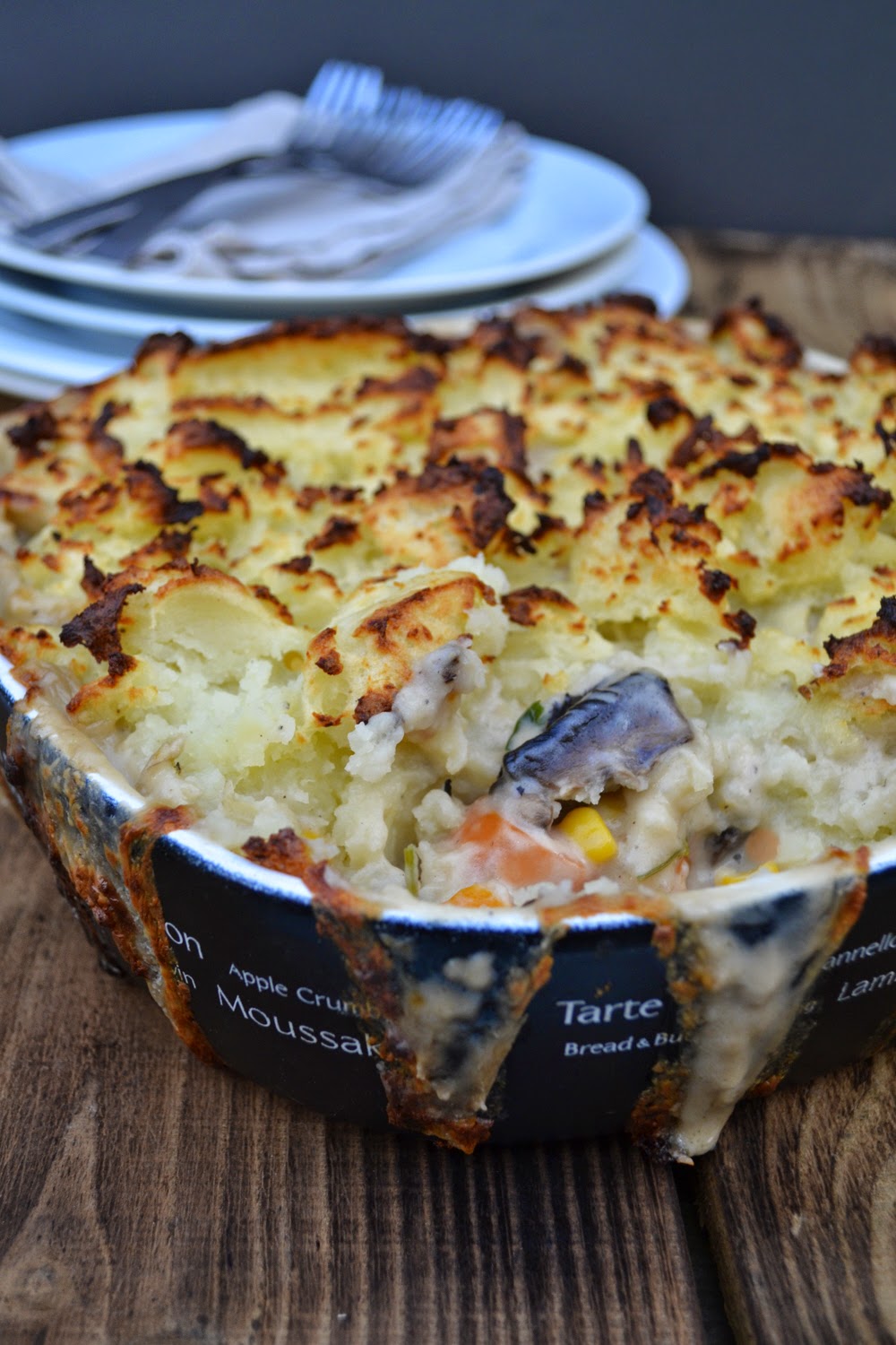Mash Topped Vegetable Pie (Veggie and Vegan Options) Tinned Tomatoes