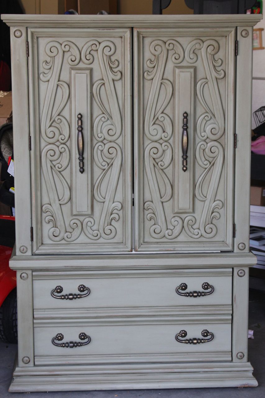 The Painted Paisley Antiqued Armoire {sage green}