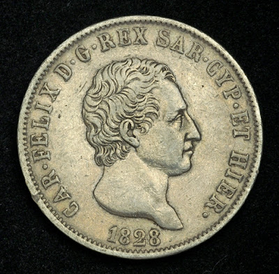 Sardinia 5 Lire Silver coin Italian States coins, Charles Albert