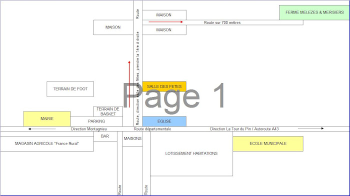 Plan d'accès depuis le centre du village de Sainte Blandine