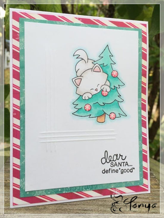 Kitty Christmas Tree card by Tonaya | Newton's Curious Christmas Stamp set by Newton's Nook Designs #newtonsnook