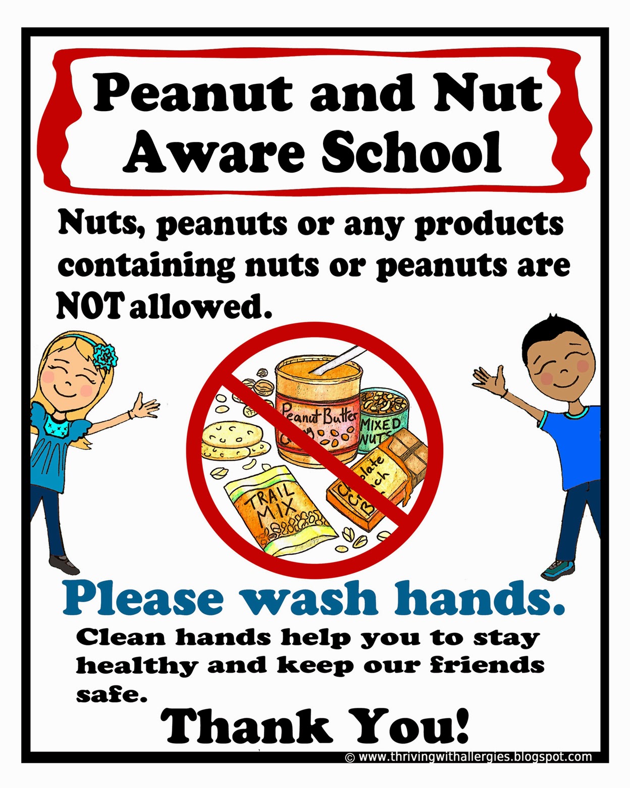 Thriving With Allergies Peanut, treenut free classroom poster, Food
