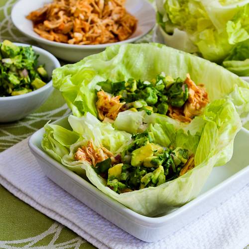 Slow Cooker Spicy Shredded Chicken Lettuce Wrap Tacos from Kalyn's