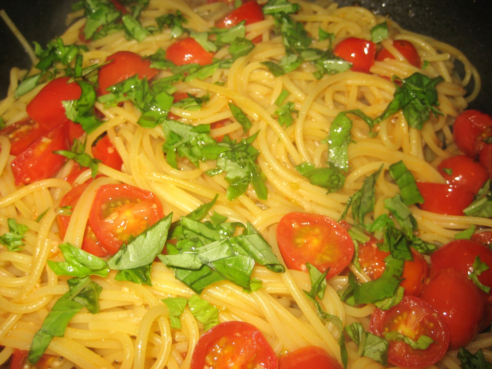 Britt's Apron Sauteed Basil and Grape Tomato Spaghetti