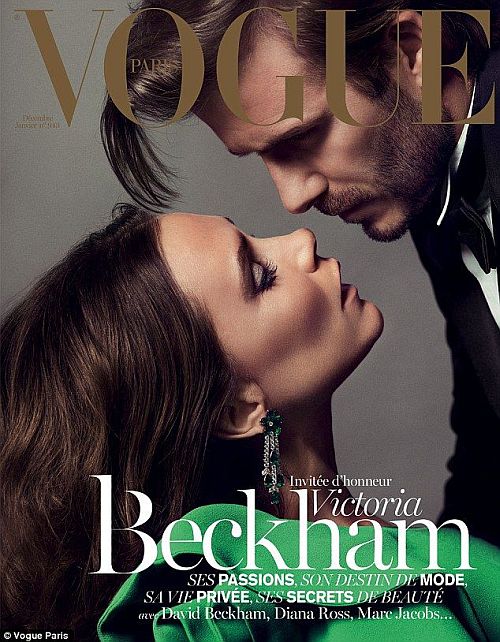so cute and beautiful couple: Victoria and David Beckham on Vogue Paris December 2013 cover