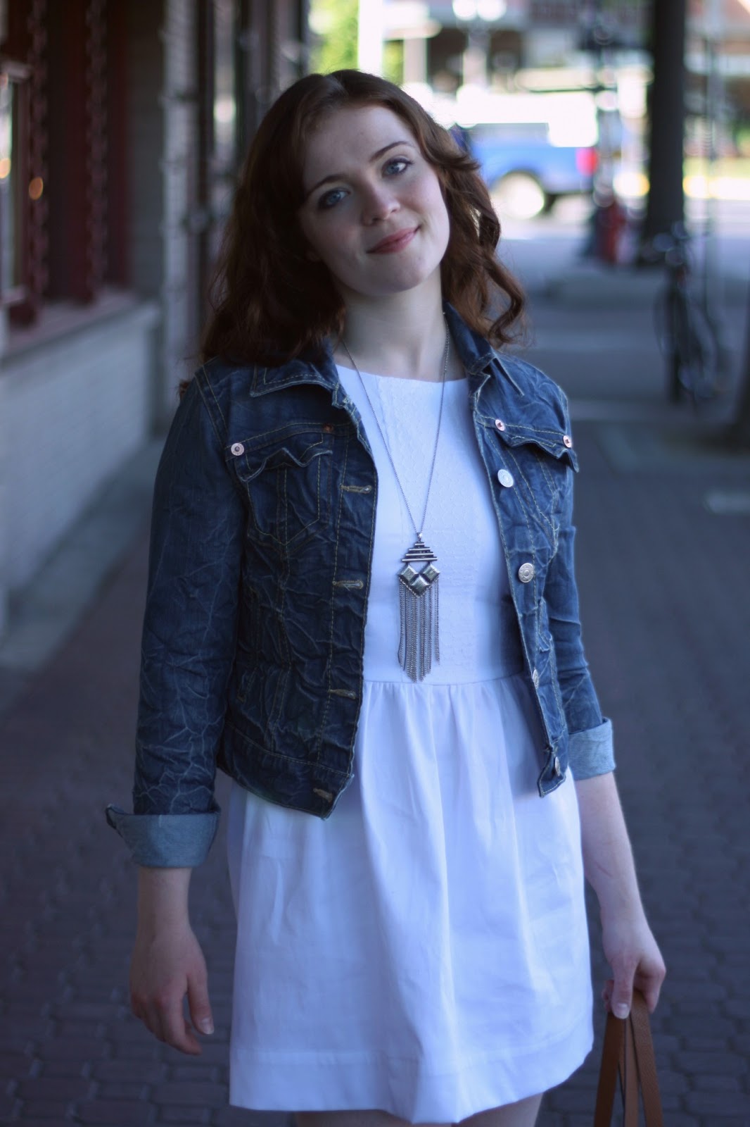 How to Wear DIY Patriotic white dress and blue jean jacket / Create