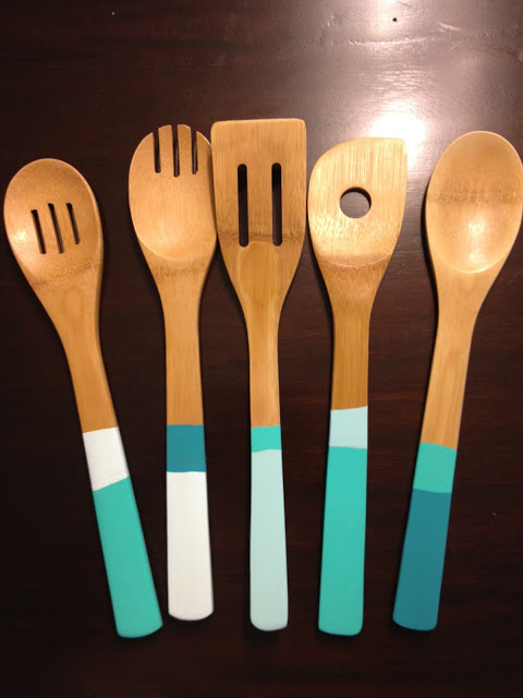 wooden cooking utensils with striped handles