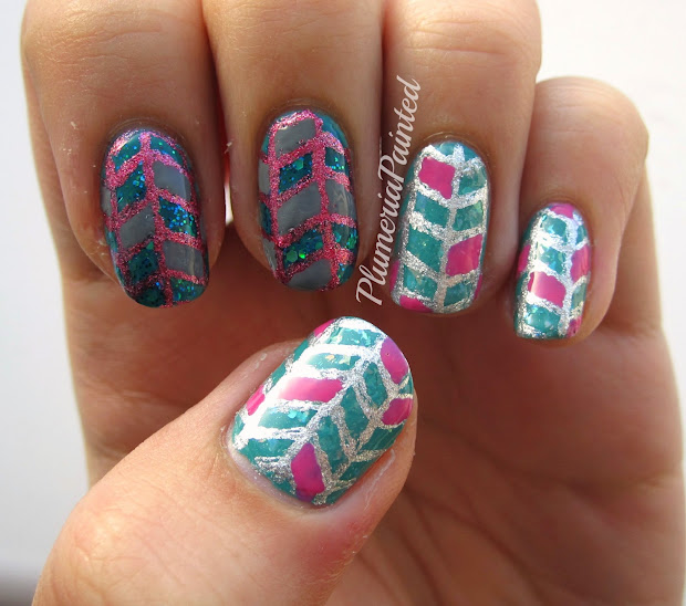 plumeriapainted pink teal herringbone