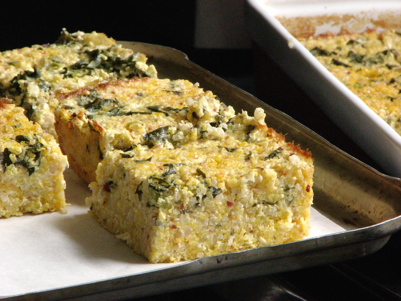 Delectably Mine Polenta Breakfast Squares with Kale and Quinoa