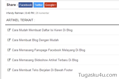 Screen shoot Artikel Terkait Tugasku4u Membuat Artikel Terkait di Bawah Postingan