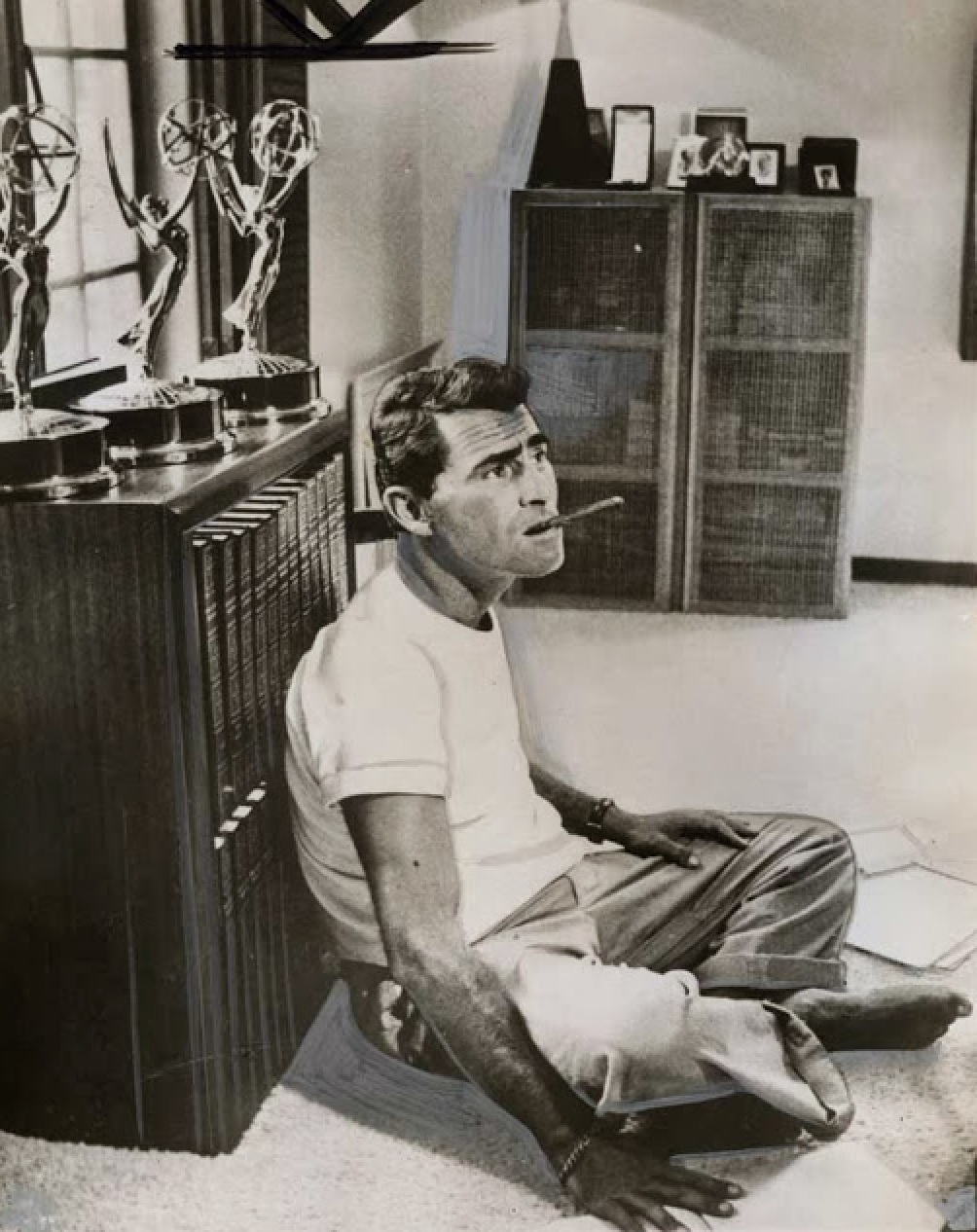 Rod Serling relaxing at home. 1959.