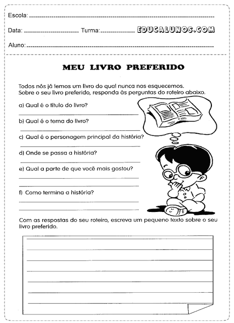 Atividades de roteiro com o tema: Meu livro preferido