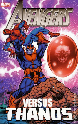 Avengers vs. Thanos cover showing Thanos holding Spider-Man in the air over Thing