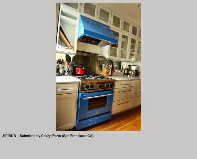 Bluestar 30" range finished in traffic blue