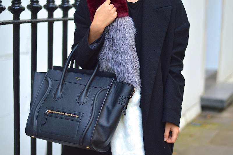 Black Pu Leather Tote Handbag Fashion Bag With Scarf -  UK